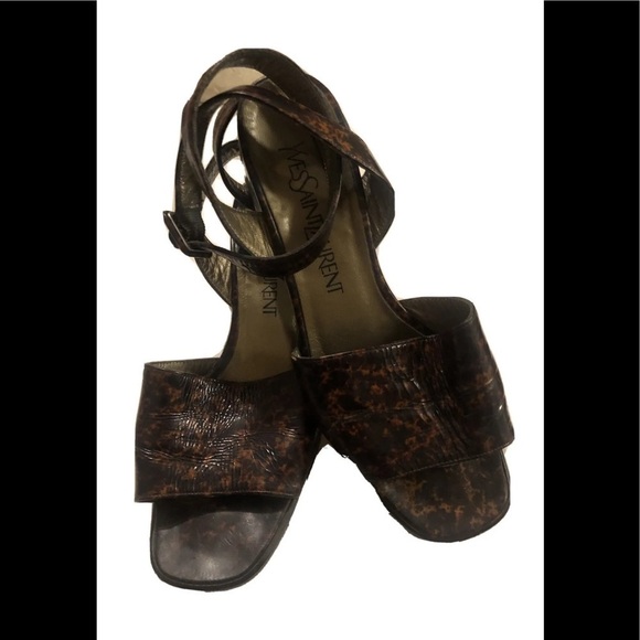 YVES SAINT LAURENT Leopard Print Ankle Strap Sandals Size 5.5 - Picture 1 of 5